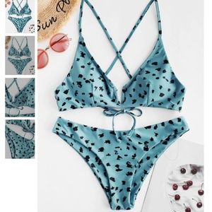 V Wired Criss Cross Cow Print Bikini Large -Size 8